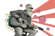 © deagreez - Collage picture elder pensioner play guitar talented performer strings song chords classic acoustic instrument professional hobby