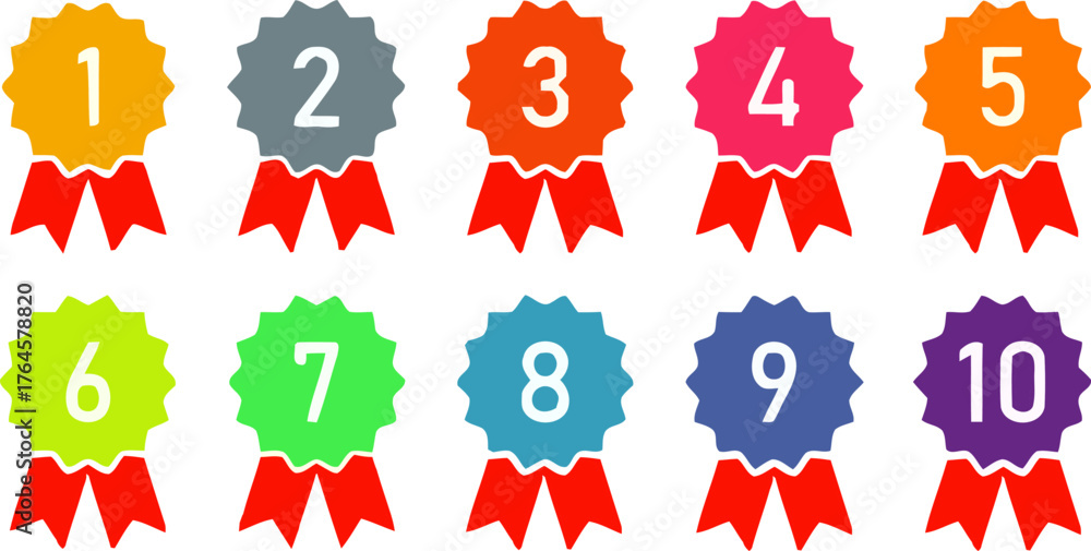 Colorful award badges displaying numbers one through ten in a vibrant ...