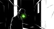 © Sandra - Stylized, high-contrast illustration of a mysterious figure in a trench coat and hat, side profile in a dark alley with a glowing green bubble breaking apart from his mouth.
