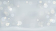 © Anastasiia - Winter snowy background with blurred bokeh lights effect. Grey snowfall landscape vector illustration.