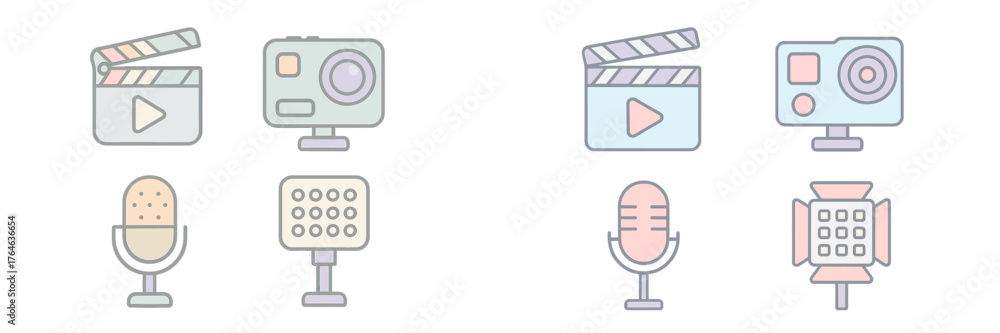 Tools Set Audio Video Different tools for video and audio production showing cameras ...