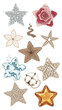 © Syed  39 - A set of stars, stars collection, star vector icons vector art of a collection of various decorative stars and a rose, including glitter, woven, and natural textures, isolated on a
