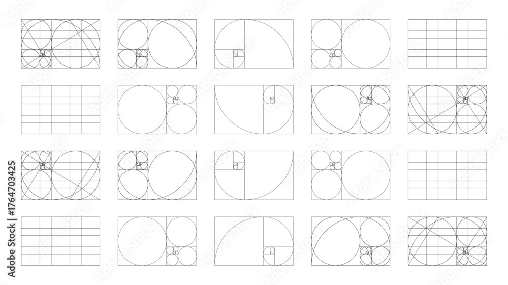 Golden ratio templates. Fibonacci array, numbers form. Harmony ...