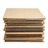 A stack of flattened cardboard boxes, waiting to be assembled. full length isolate on transparent background