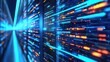 © TommyNa - Futuristic data flow in AI server room with glowing blue and orange lights, ideal for IT infrastructure, cloud computing, and digital technology visuals