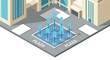 © Ophelia - Modern isometric cityscape with water fountain square in urban environment