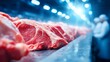 © liliyabatyrova - A cutting-edge meat processing line operates in a bustling facility, with workers efficiently handling high-quality cuts of meat under bright, sterile lights, ensuring optimal food safety