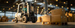 © thodonal - Forklift moving boxes in a large warehouse setting
