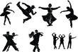 © Shafik Creatives - Silhouette vector illustration of different dance styles with men and women performing ballet, hip hop, folk, salsa, and modern dance poses, artistic movement concept