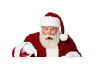 © Mike - Elderly santa claus, red suit, fur, gloves, gold glasses, wide eyes, o-mouth, pointing, extreme shock, white surface, transparent background, ultra-photorealistic festive surprise