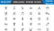 © husnutShumon - This organic food icon set features editable line icons on a white background. Perfect for illustrating healthy eating, farming, and sustainable living concepts in your designs.