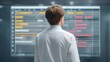 © 69 - Executive planning session with virtual hologram display, showcasing detailed schedule and project timelines for efficient management and decision-making.