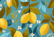 ©  Sheton - 신선한 노란 레몬과 푸른 잎사귀, 하얀 꽃들이 조화롭게 어우러진 여름 패턴 디자인으로 생동감 넘치는 분위기를 연출합니다.