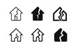© Svitlana - Fractured House Logos. Property damage risk. Set Logo of Property damage risk: house with fracture line. harmonious logo variations of the same emblematic