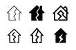 © Svitlana - Property Damage Logos. Property damage risk. Set Logo of Property damage risk: house with fracture line. harmonious logo variations of the same emblematic