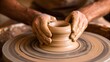 © UN Digital Art - Skill working hand concept. A potter shapes a clay vessel on a wheel, showcasing craftsmanship and creativity in pottery.