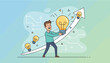 © Jamaica - Man holding a glowing light bulb, symbolizing innovation and creativity, ascending on a growth chart with multiple idea bulbs, representing business success and technological advancement, against a