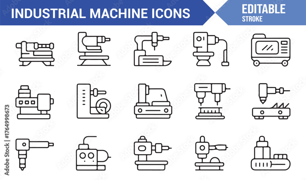 Line Art Factory Icons — Industrial Machines, CNC Tools, and Robotic ...