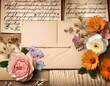 © Patti - vintage retro scrapbooking paper background with flowers and hand writing