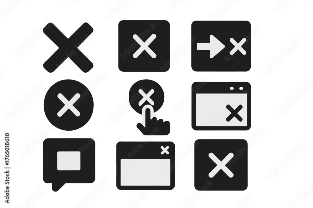 Move To Close Icon Close Action Icons. Solid style icons of close actions: X mark, window ...