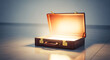 © MariaAlam - Illuminated briefcase open on a shiny floor casting a bright light in a minimalistic setting studio shot
