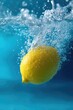 © Konstiantyn Zapylaie - Fresh lemon splashing into water with bubbles and blue background