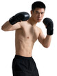 © Adobe Contributor - A young man with boxing gloves in a fighting pose, showcasing muscular body and athletic stance.