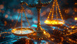 © HumblePride - Justice in the Digital Age: A symbolic representation of justice, a golden balance, stands against a backdrop of complex digital circuits.
