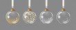© Ольга Гладій - Collection of hanging glass Christmas ornaments with confetti, garland, snow, and empty. Vector illustration in 3D style