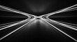 © mlangsen - Symmetrical glowing white light lines converge in a dark reflective abstract tunnel