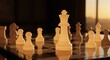© Lemdah - Chessboard closeup featuring white pieces, warm lighting, reflective surface