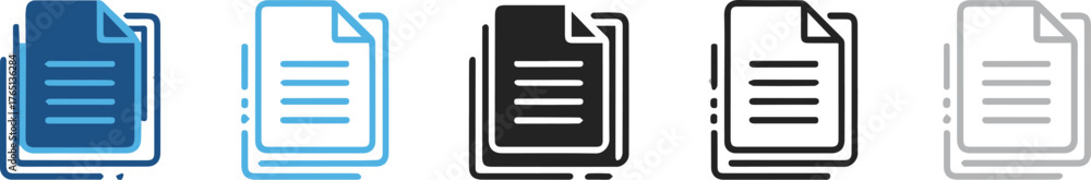 flat document icons set in blue black outline and grayscale for user ...