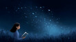 © Moddy - Stargazing Reader: A serene scene unfolds as a girl becomes engrossed in a book, with starlight emanating from its pages, symbolizing the magic of reading and the universe of imagination.
