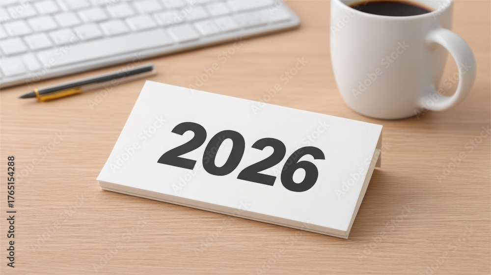 work goal 2026 Desk setup featuring a calendar displaying the year 2026 ...