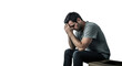 © Neni - Sad Man Sitting on Cardboard Box Depression Concept creative illustration featuring psychology, dejected, isolation, depressed, therapy,