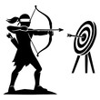 © Umar - Silhouette of blindfolded archer hitting target – skill and intuition symbol vector with white background