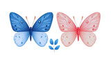 Delicate symmetrical blue and pink pastel butterfly illustration