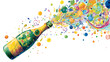 © mr - Colorful illustration of a champagne bottle exploding with confetti isolated on white background