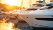 © Dono - Luxury White Yachts Moored in a Harbor at Golden Hour with Warm Sunlight Reflecting on the Water