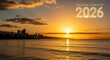 © Transparent Studio - Stunning 2026 new year sunrise over calm water reflecting city skyline warm golden hour sky
