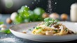 © Food and drink - A plate of handmade pasta with wild mushrooms, fresh herbs, and truffle oil.