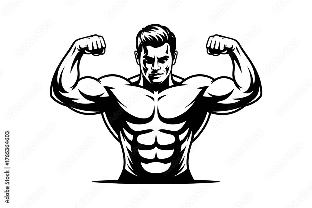 Manbod Vector A muscular man flexing his biceps and showing off his defined abdominal ...