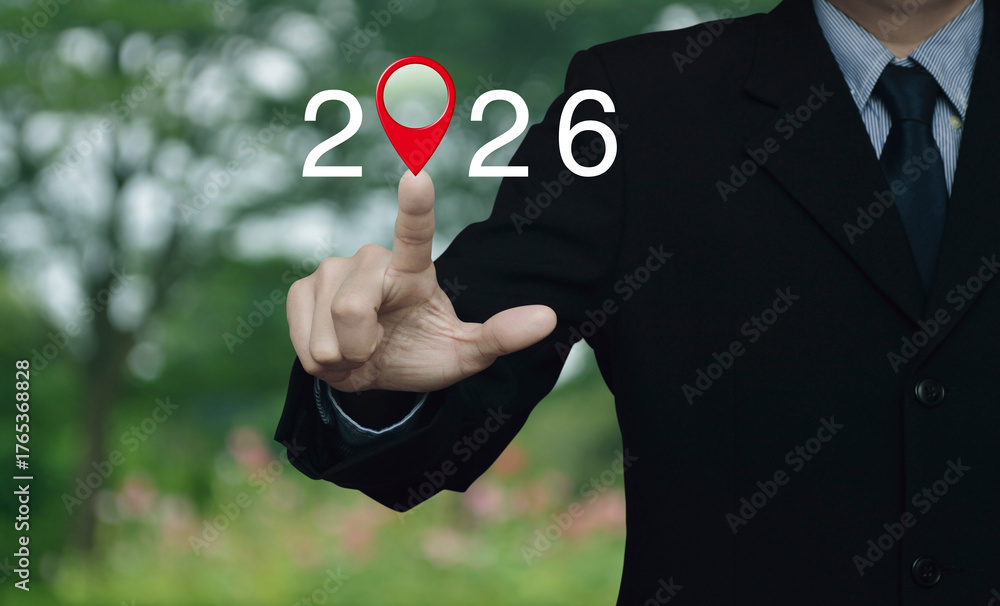 Businessman Pressing 2026 Letter With Map Pin Location Icon Over Blur 1000 F 1765368828 