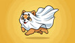 © godsfavoritearts - Cute Shiba Inu Dog Wearing Ghost Costume Running