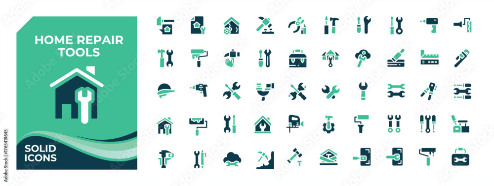 Home Repair Tools colorful solid icon set. Contains filled symbols like ...