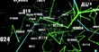 © vectorfusionart - Abstract 3D network swirling in virtual data space, with neon green and cyan lines, numeric labels