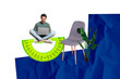 © deagreez - Template sketch image composite artwork collage of young man work laptop sit ruler armchair business professional worker hr employment