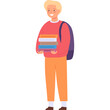 © alitelita - Smiling Young Man with Blond Hair Carrying Stack of Colorful Books and Wearing a Backpack Ready for Education