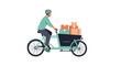 © Niaz - Person riding a cargo bike loaded with packages on a white background, symbolizing eco-friendly delivery.