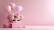 © Honey - Delicate pink roses and heart balloons in a charming gift box create a sweet surprise for any special occasion or romantic gesture.